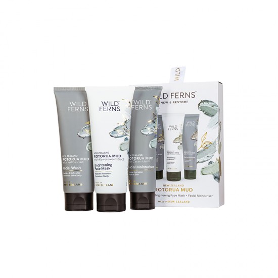 Wild Ferns 帕氏 罗托鲁瓦泥浆礼盒 - 焕活与修复（泥浆洁面乳100ml+泥浆亮肤面膜100ml+泥浆面部保湿霜80ml）保质期2029.3