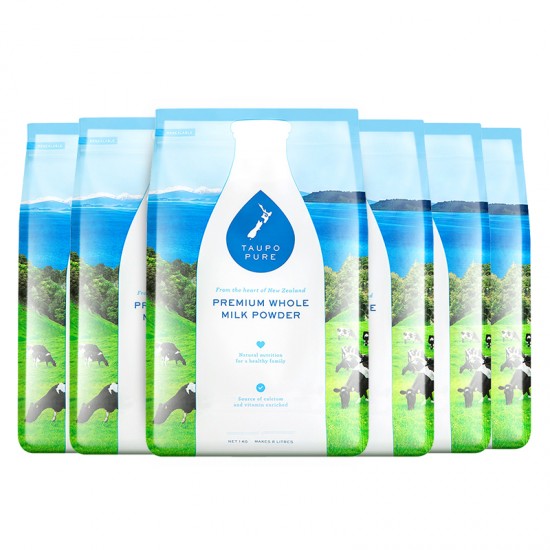 【新西兰直邮】【6袋】Taupo Pure 特贝优全脂高钙AD奶粉 1kg 6袋装  保质期：2026.2