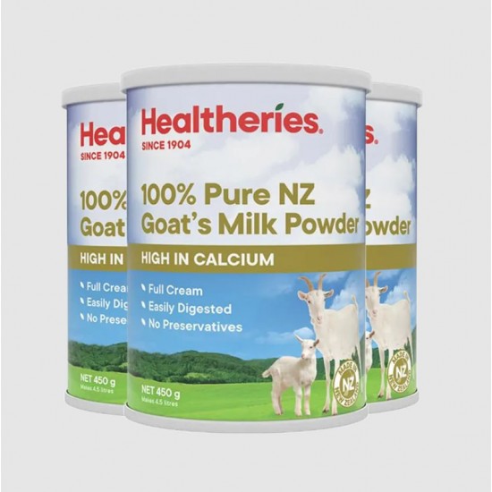 【新西兰发货】【富腾达快线】【3罐】HEALTHERIES 贺寿利100%纯成人山羊奶粉 450G/罐 3罐装  保质期：2028.4左右