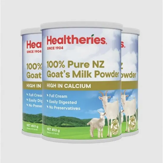【新西兰发货】【富腾达快线】【3罐】HEALTHERIES 贺寿利100%纯成人山羊奶粉 450G/罐 3罐装  保质期：2028.4左右