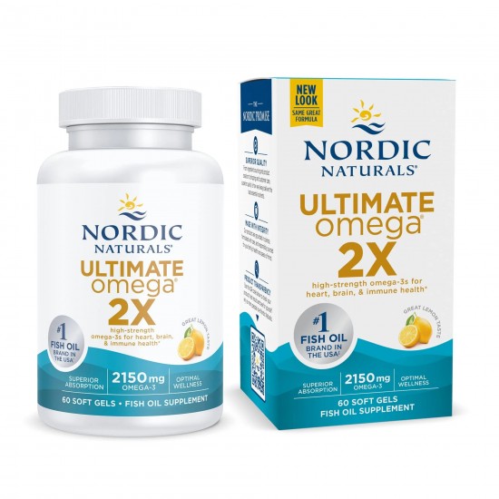 【胶囊因天气原因融化不理赔】【双倍高含量】Nordic Naturals 挪威小鱼美国北极深海鳕鱼油胶囊Omega-3双倍欧米伽60粒 终极无腥高浓缩鱼油 保质期2027.10