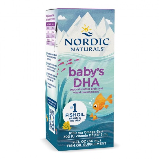 【因天气原因液体侧漏无法理赔】Nordic Naturals 挪威小鱼 婴幼儿鳕鱼油DHA鱼油鱼肝油滴剂 60ml 补脑智力发育  保质期2027.11