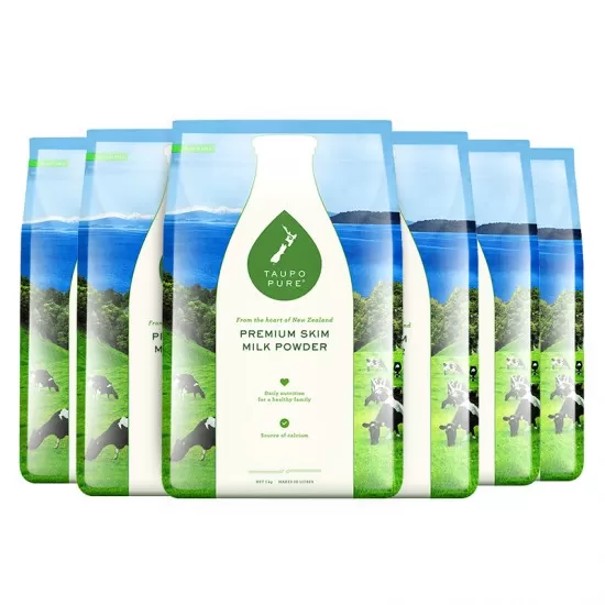 【新西兰直邮】【富腾达快线】Taupo Pure 特贝优草饲脱脂高钙奶粉 1kg 6袋装  保质期：2028.5左右