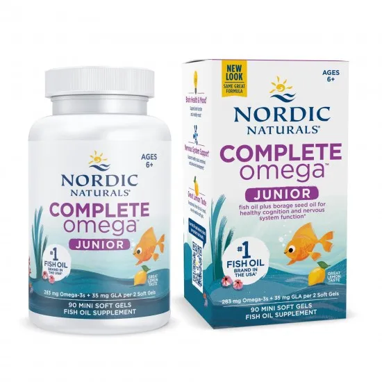 【胶囊因天气原因融化不理赔】NORDIC NATURALS 美国挪威小鱼进口青少年DHA补脑儿童鱼油 学生增强学习专注力90粒 （6-12岁）保质期：2027.12